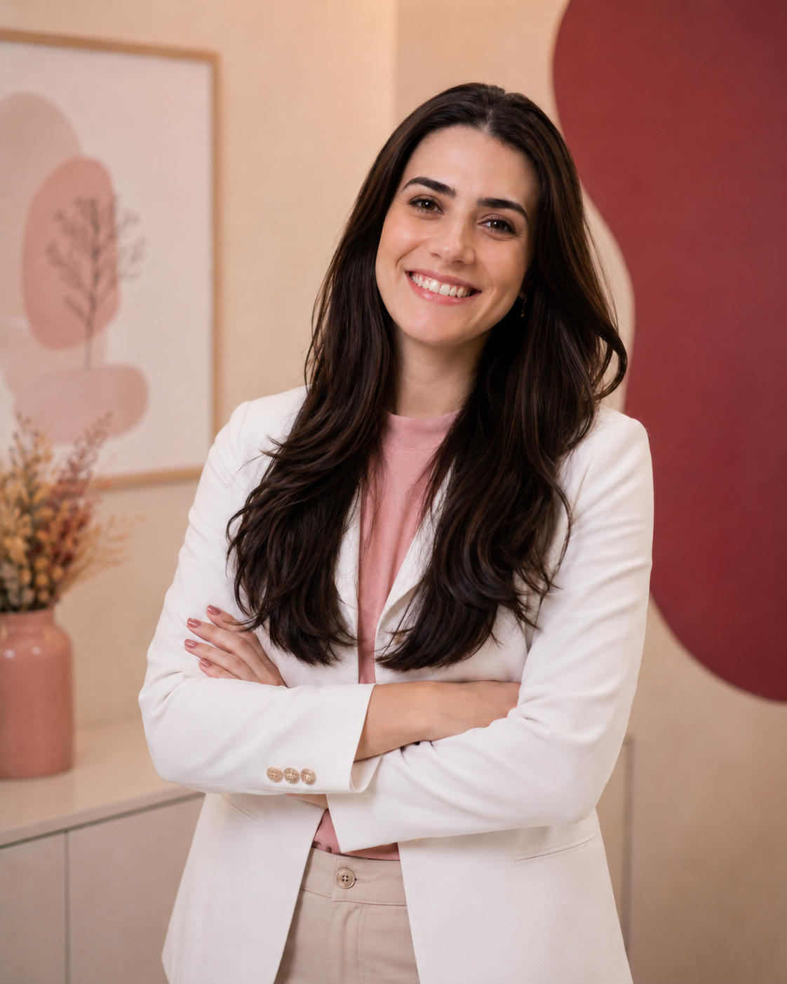 Gabriela Barreto, médica, sorrindo de jaleco branco